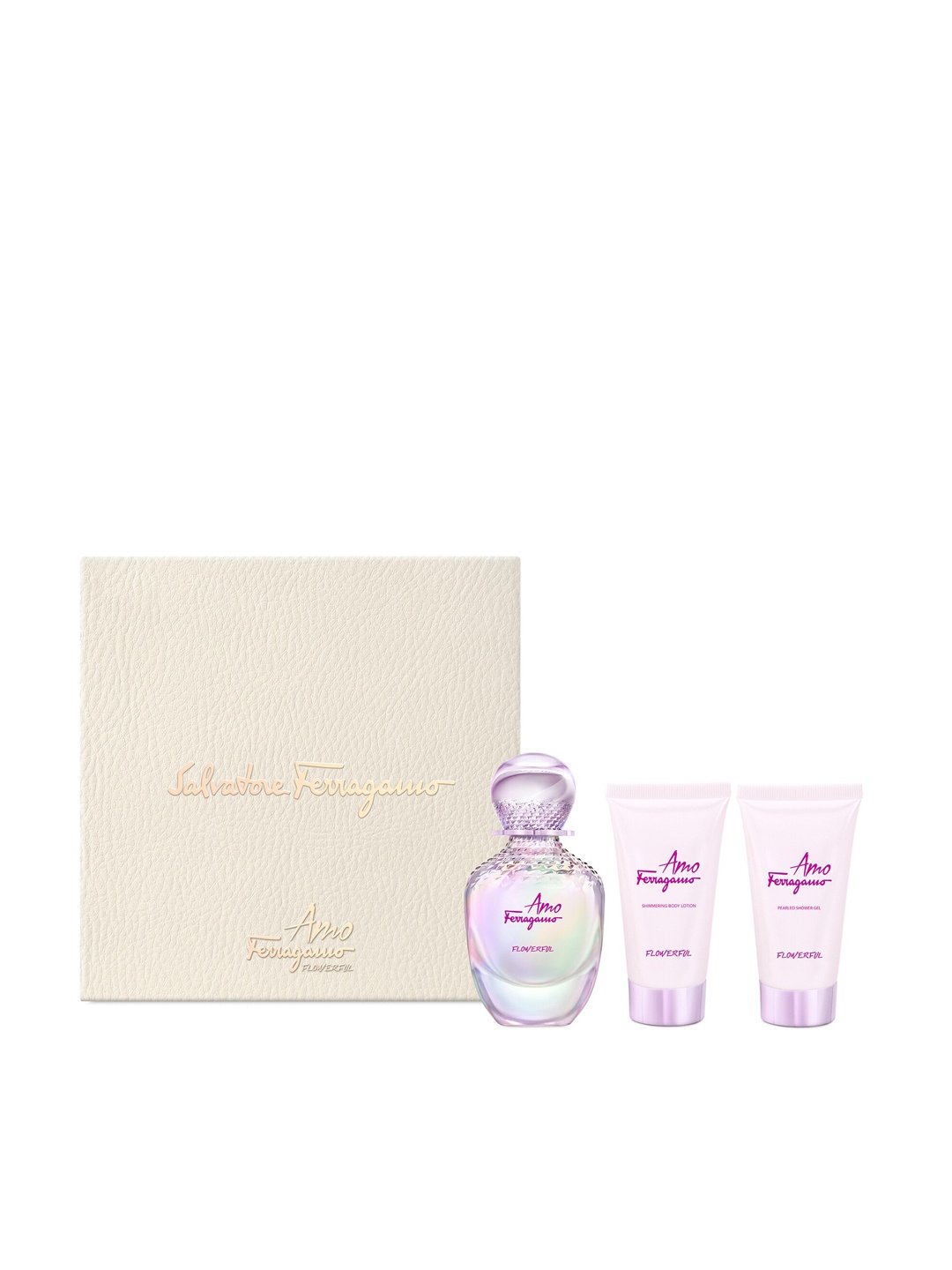 

Salvatore Ferragamo Amo Flowerful Set - EDT 50ml + Shower Gel 50ml + Body Lotion 50ml, Transparent