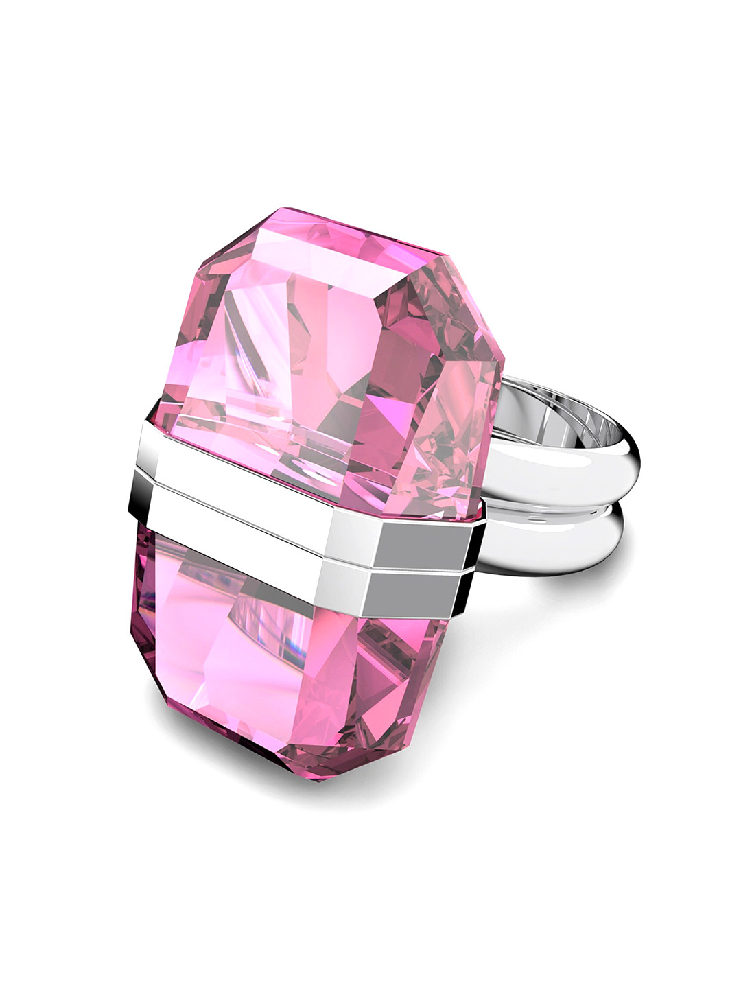 

SWAROVSKI Rhodium-Plated Pink Crystal Studded Finger Ring