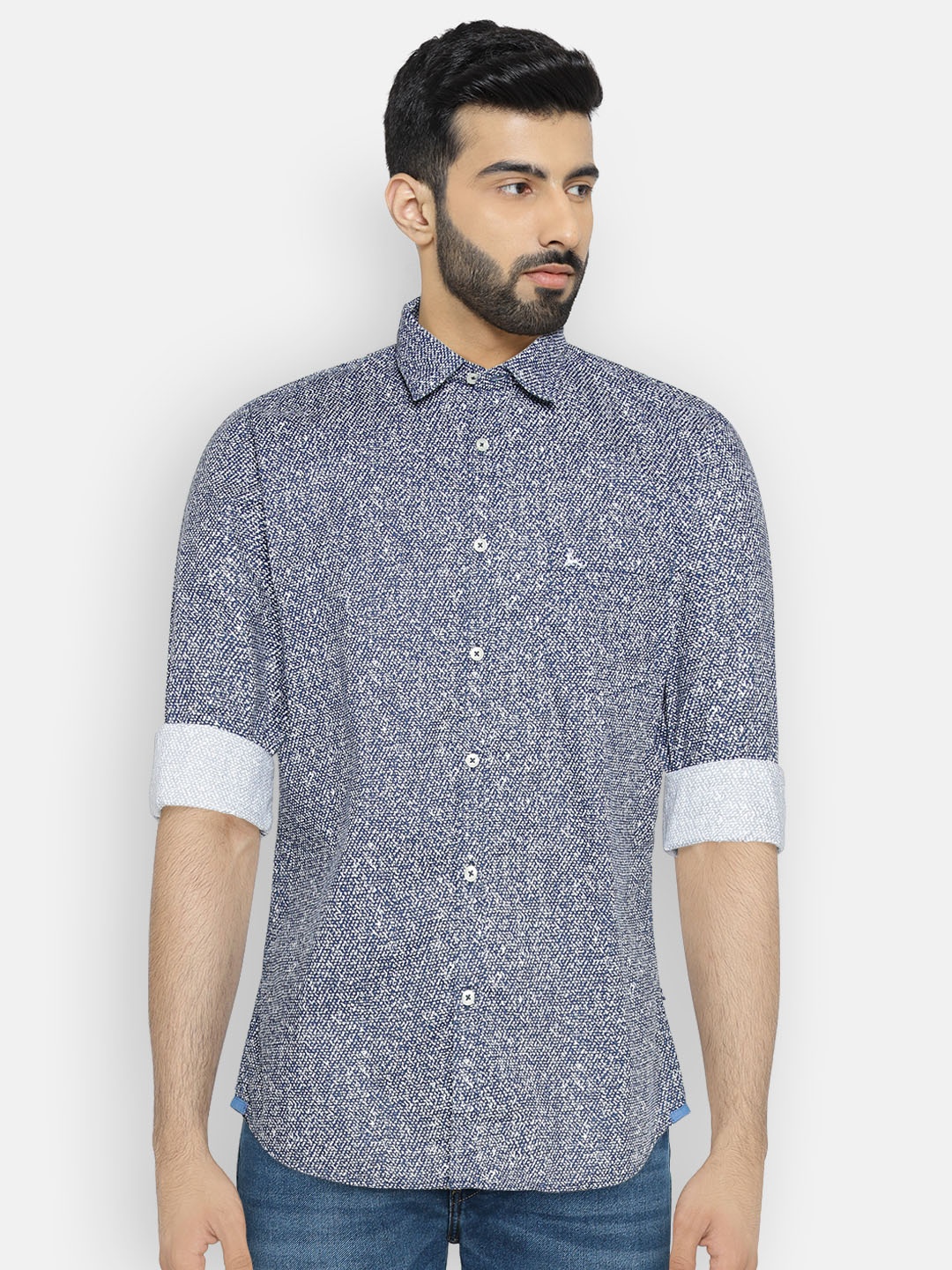 

Parx Men Navy Blue Smart Slim Fit Printed Casual Shirt