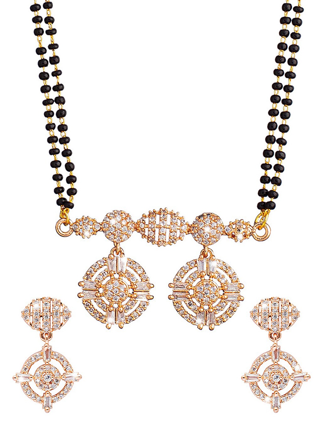 

Shining Jewel - By Shivansh Rose Gold-Plated Stone-Studded & Beaded Mangalsutra Set