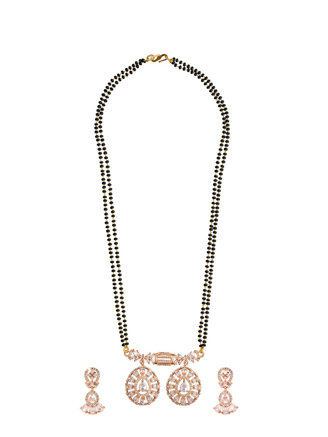

Shining Jewel - By Shivansh Rose Gold-Plated Stone-Studded & Beaded Mangalsutra Set