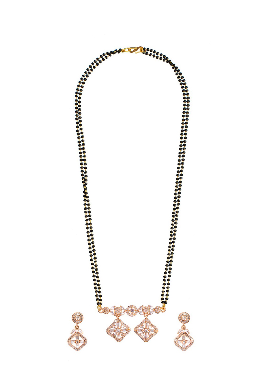 

Shining Jewel - By Shivansh Rose Gold-Plated Stone Studded & Beaded Mangalsutra Set