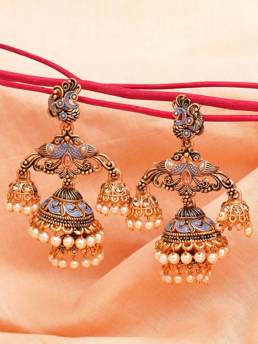 

KARATCART Contemporary Meena Double Jhumkas Earrings, Grey
