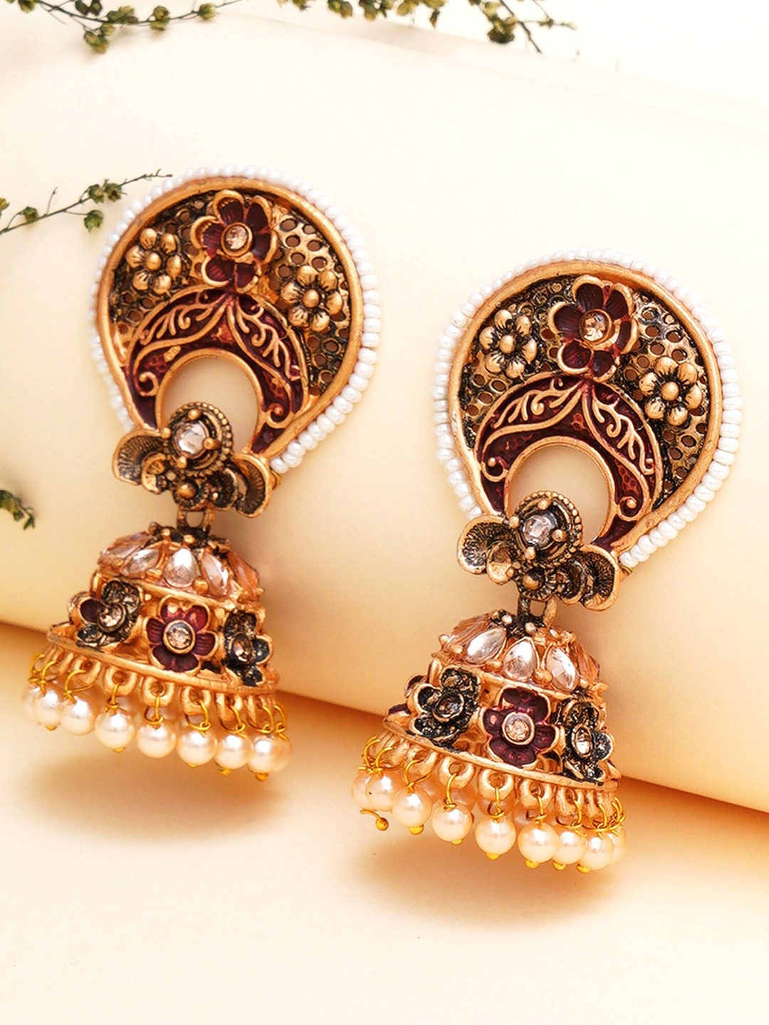 

KARATCART Contemporary Jhumkas Earrings, Maroon