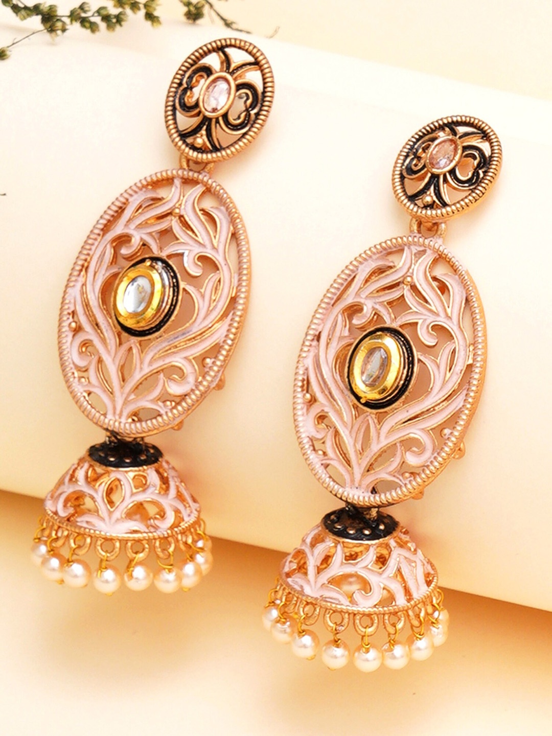 

KARATCART Contemporary Jhumkas Gold-Plated Earrings, Pink