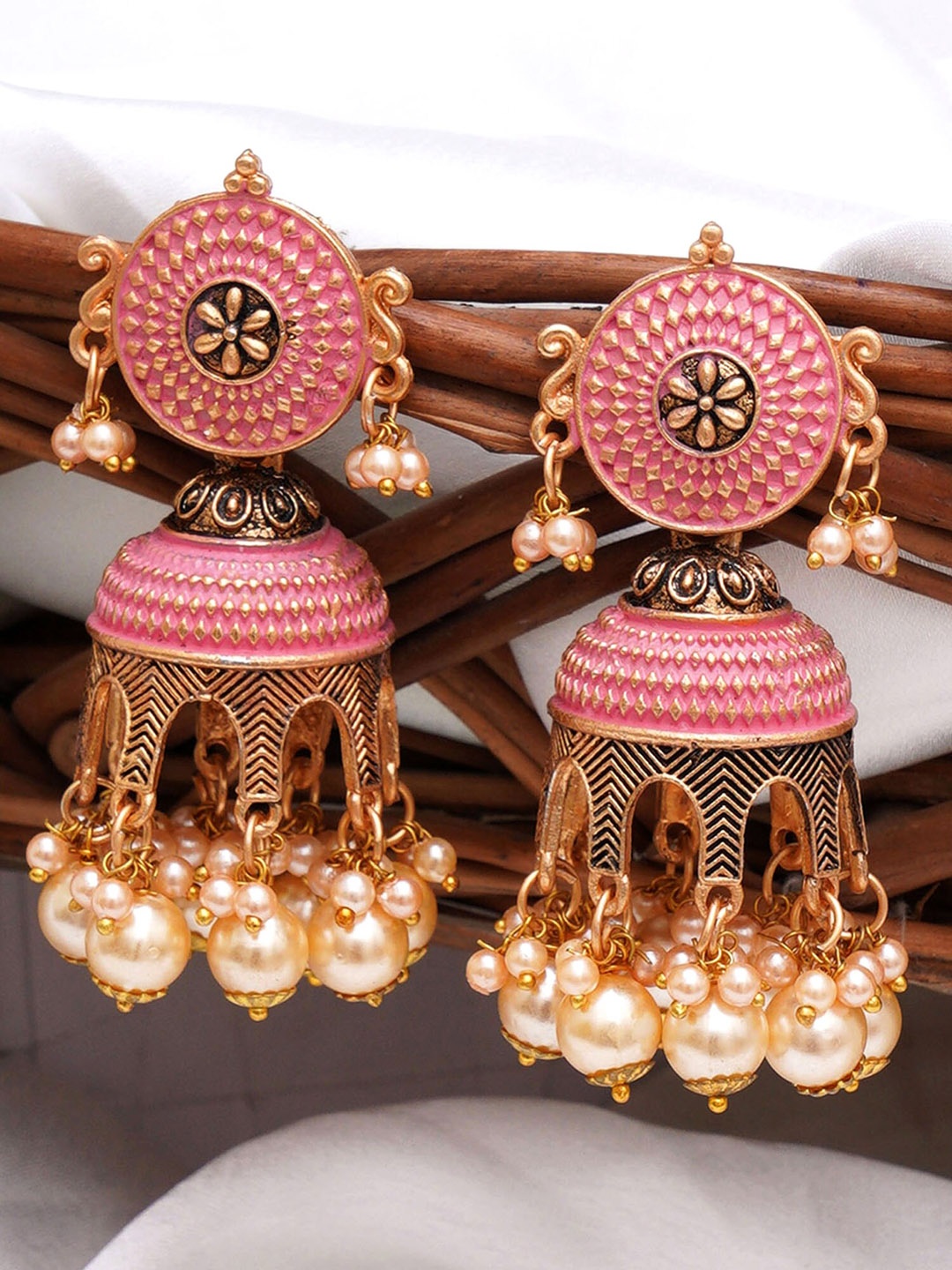

KARATCART Contemporary Jhumkas Earrings, Pink