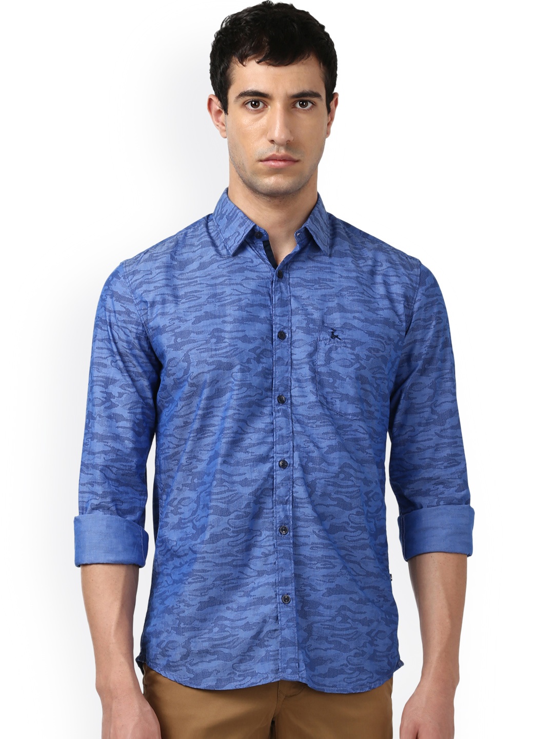 

Parx Men Blue Smart Slim Fit Camouflage Print Casual Shirt