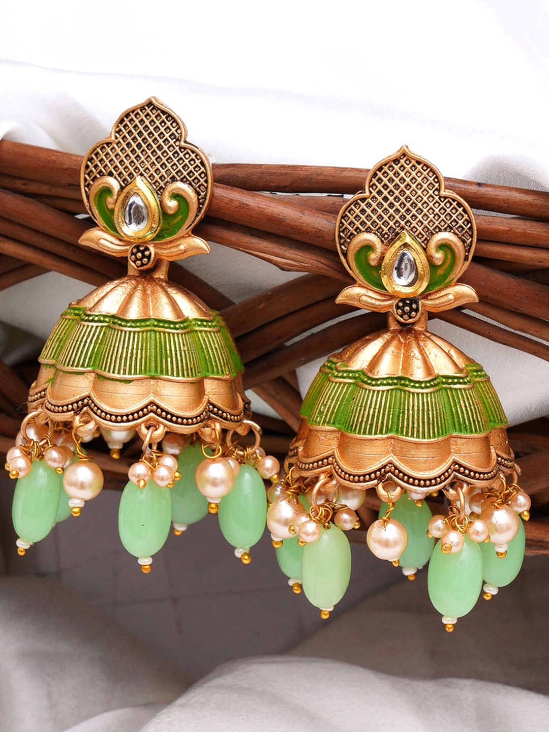 

KARATCART Contemporary Jhumkas Earrings, Lime green