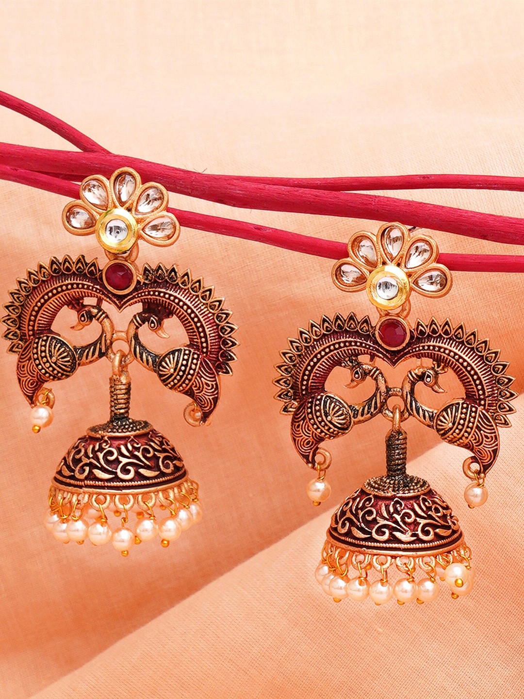 

KARATCART Contemporary Jhumkas Earrings, Maroon