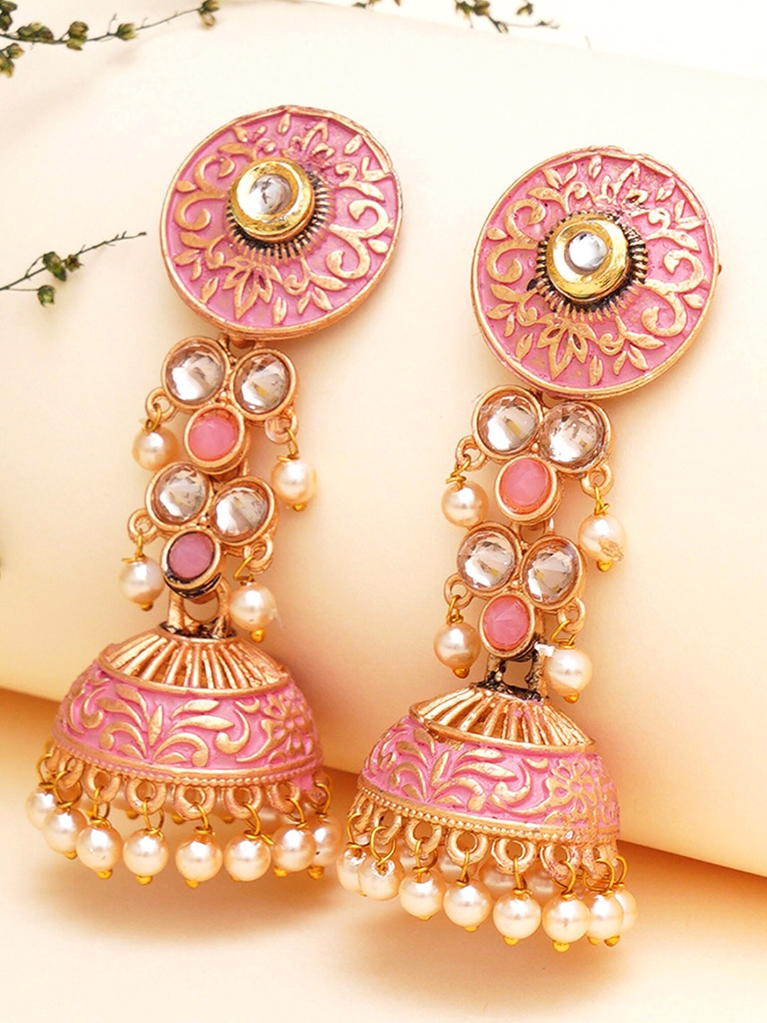 

KARATCART Pink Contemporary Jhumkas Earrings