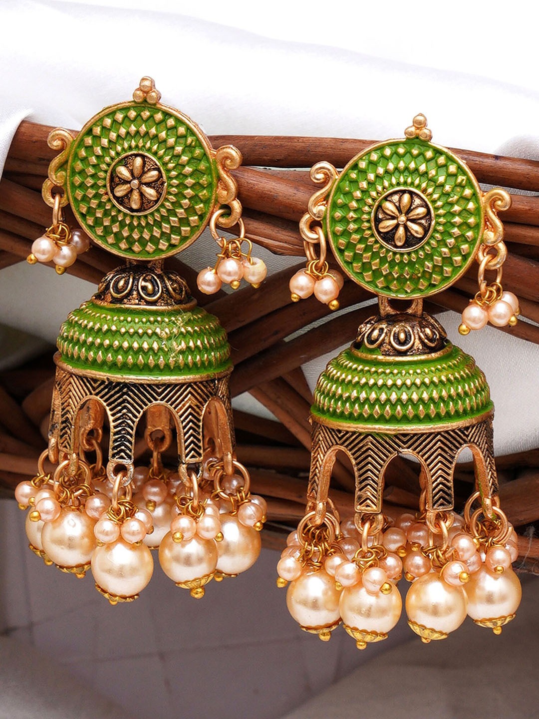 

KARATCART Contemporary Jhumkas Earrings, Lime green