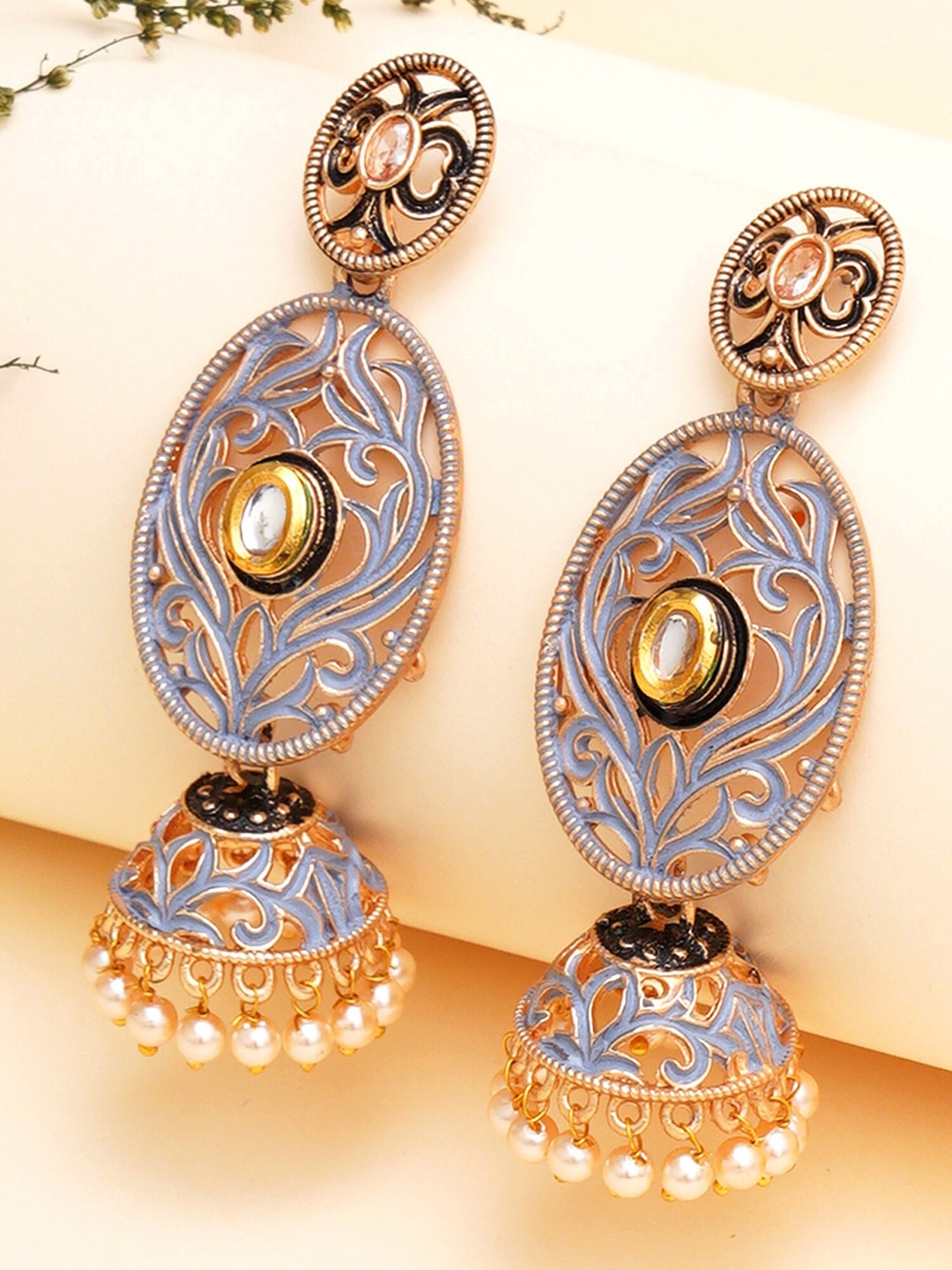 

KARATCART Contemporary Jhumkas Earrings, Grey