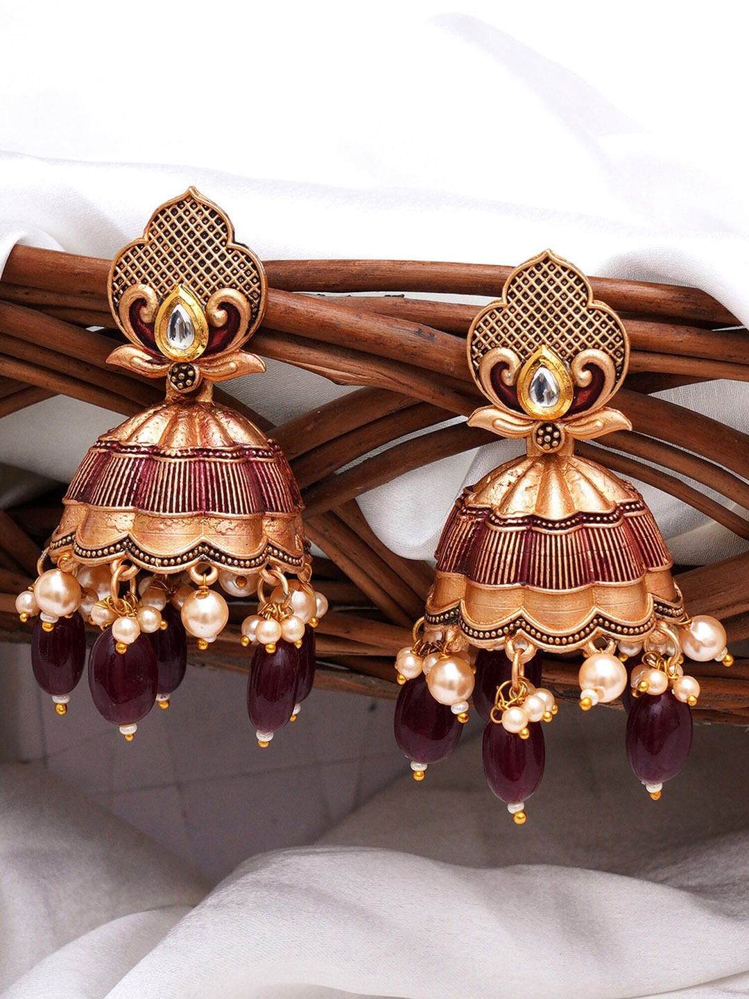 

KARATCART Contemporary Jhumkas Earrings, Maroon