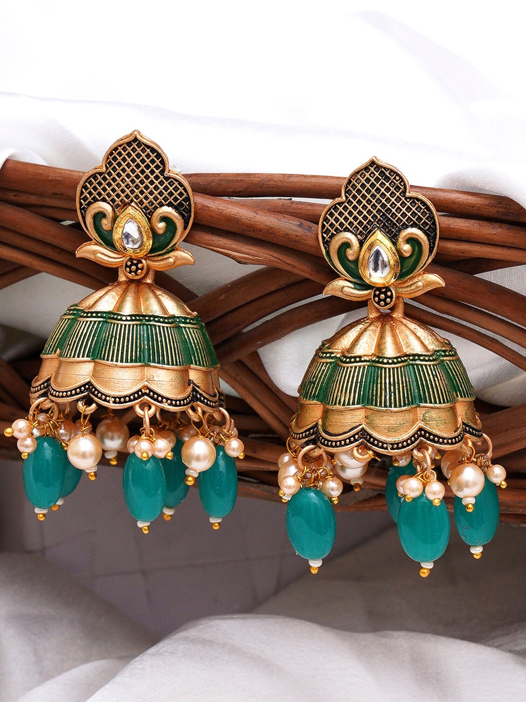 

KARATCART Contemporary Jhumkas Earrings, Green