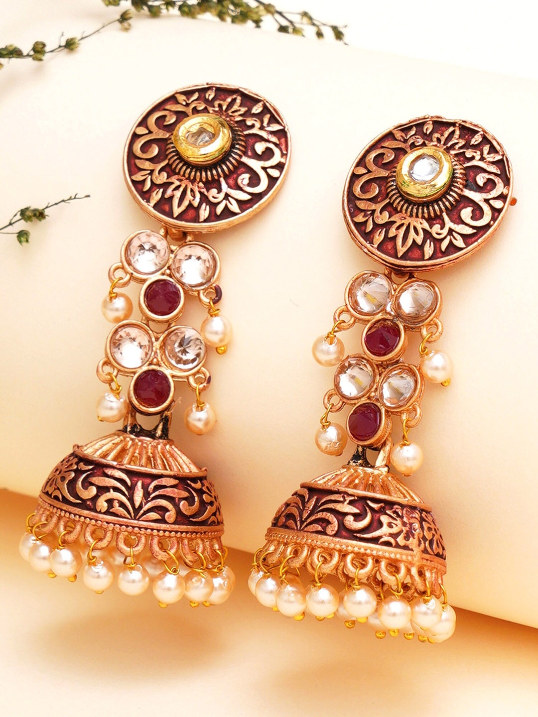 

KARATCART Maroon Contemporary Jhumkas Earrings