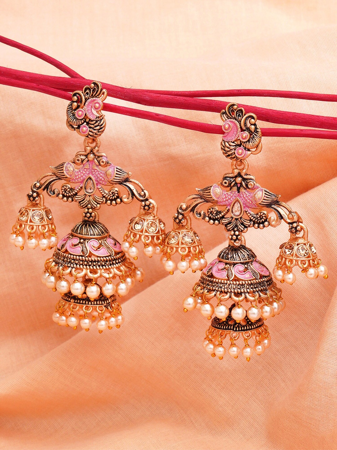 

KARATCART Contemporary Jhumkas Earrings, Pink