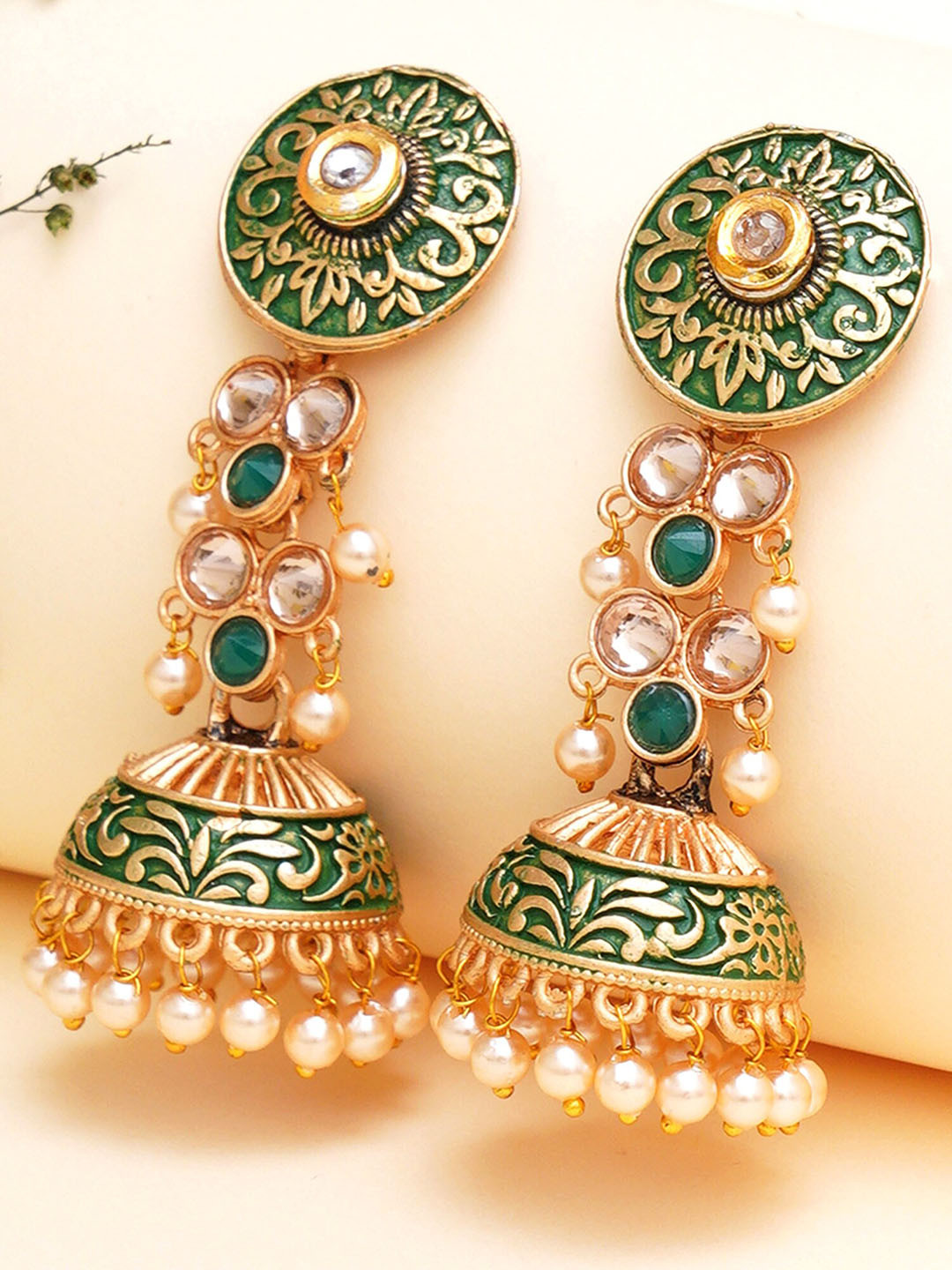 

KARATCART Green Contemporary Jhumkas Earrings