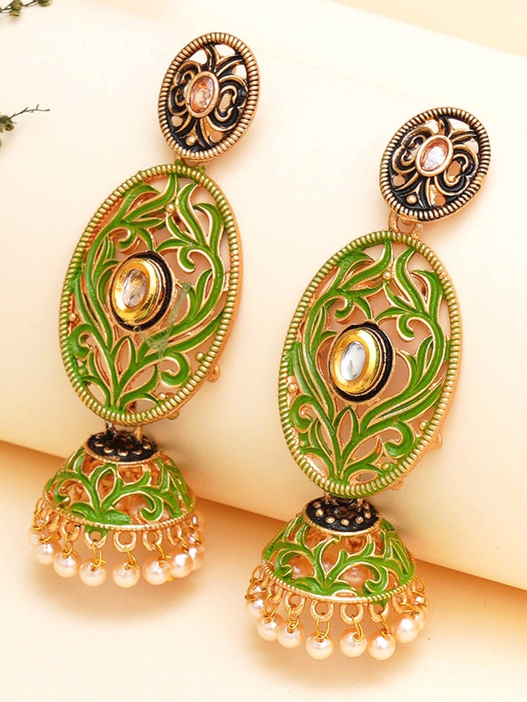 

KARATCART Contemporary Jhumkas Earrings, Green