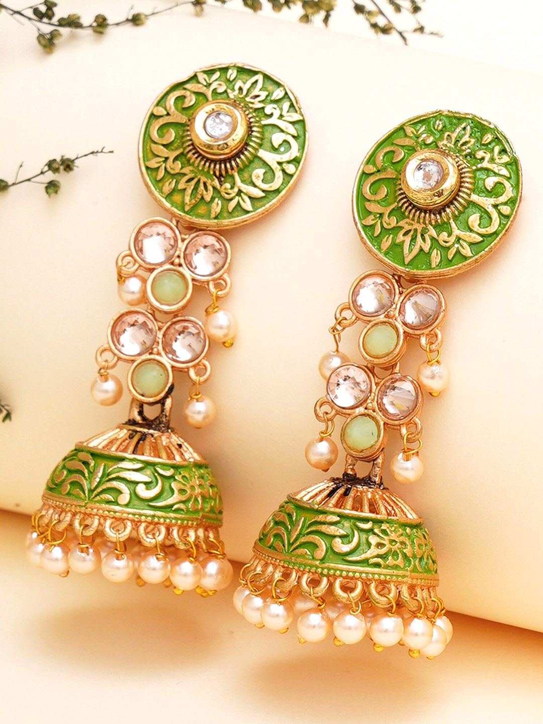 

KARATCART Contemporary Jhumkas Earrings, Lime green