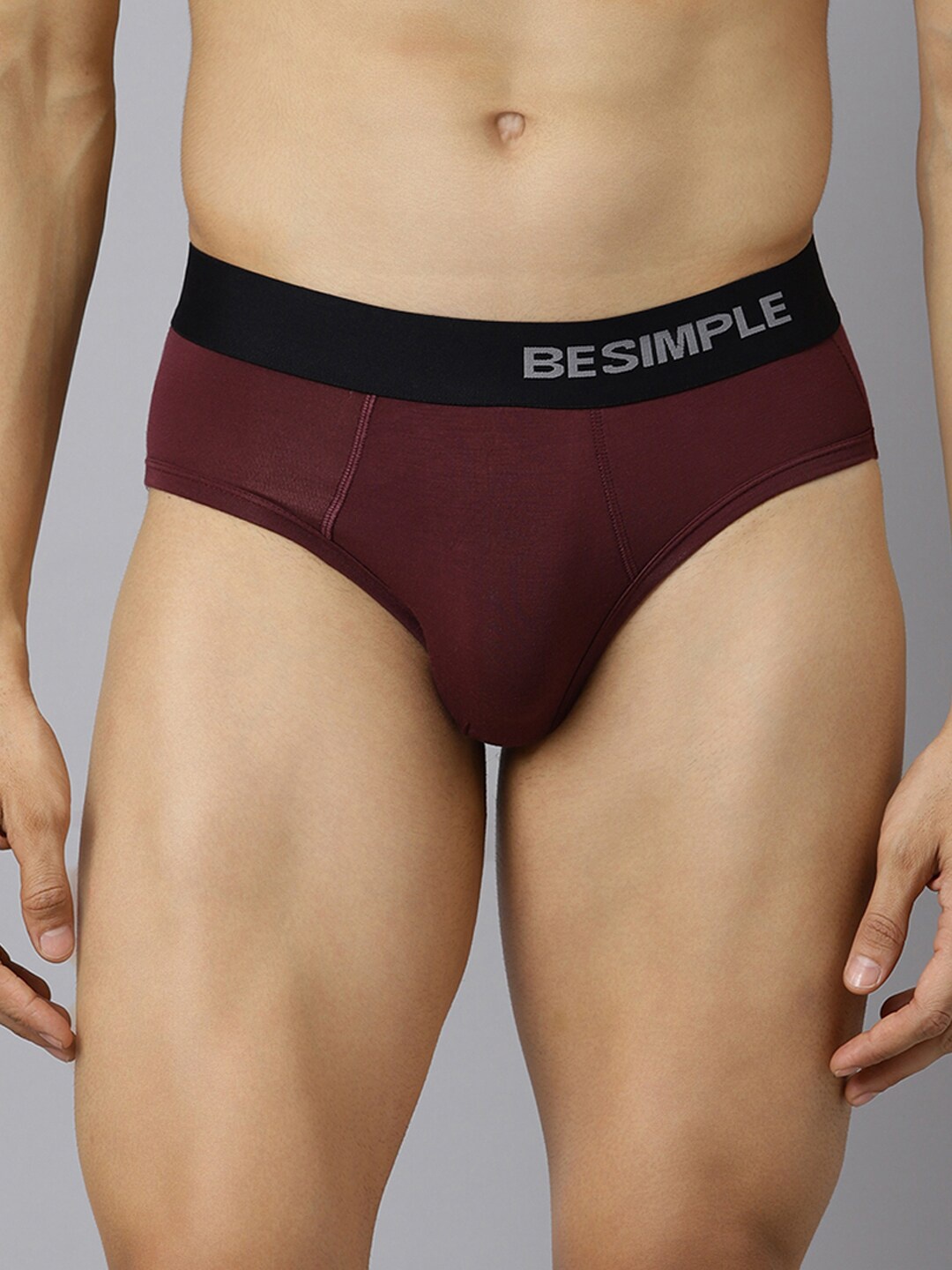 

BESIMPLE Men Solid Basic Briefs, Maroon