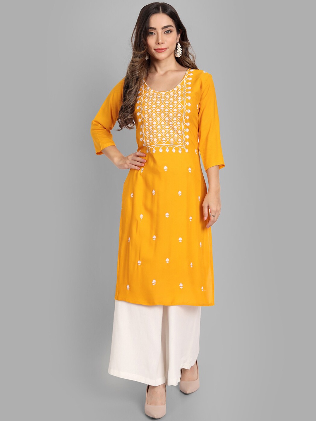 

TORONFRAS Women Yellow Embroidered Handloom Kurta