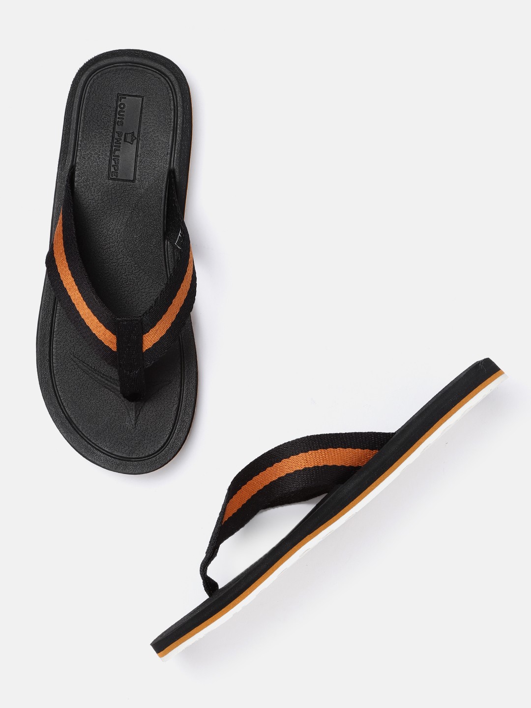 

Louis Philippe Men Black & Orange Striped Thong Flip-Flops