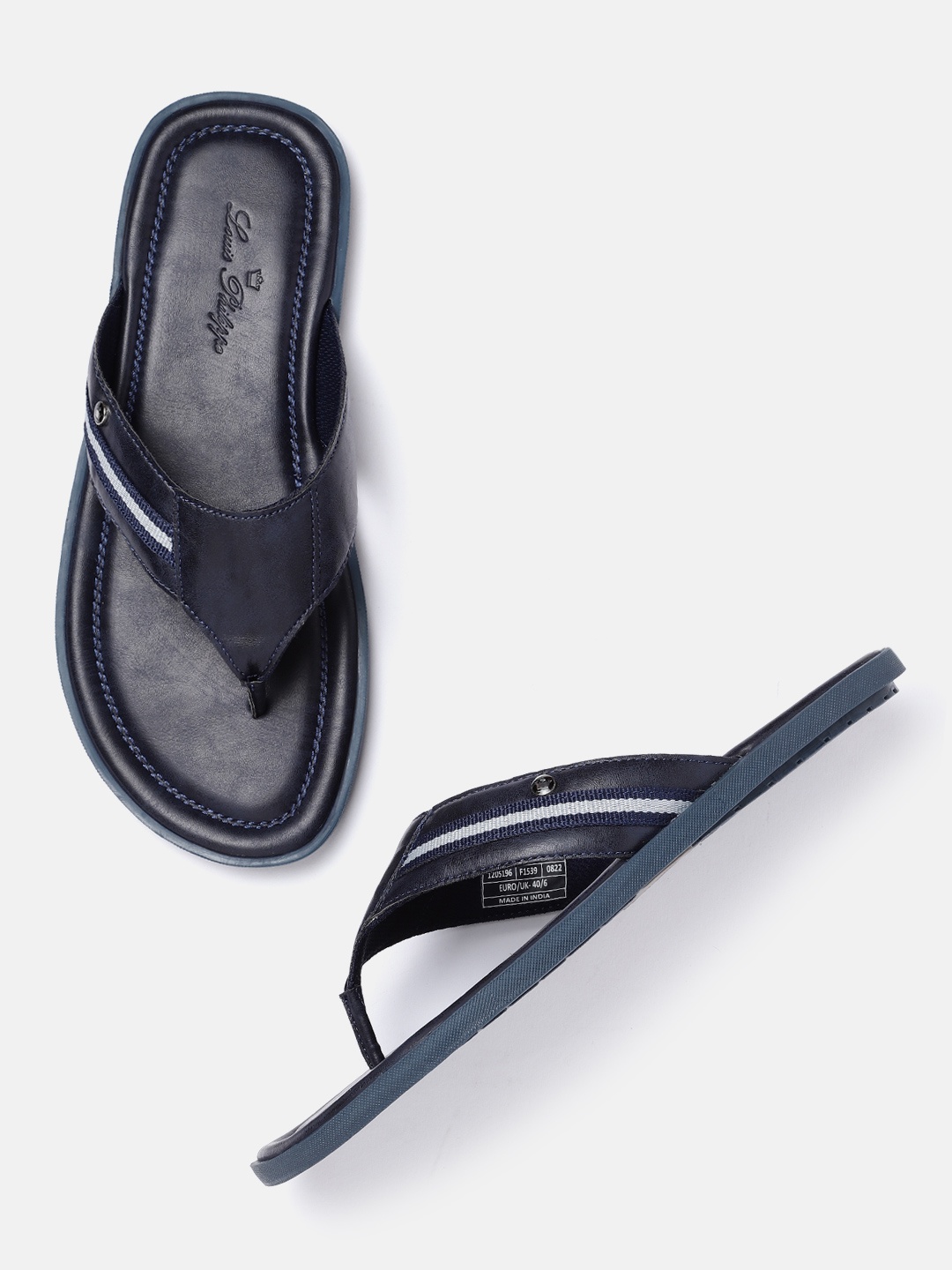 

Louis Philippe Men Navy Blue Striped Comfort Sandals