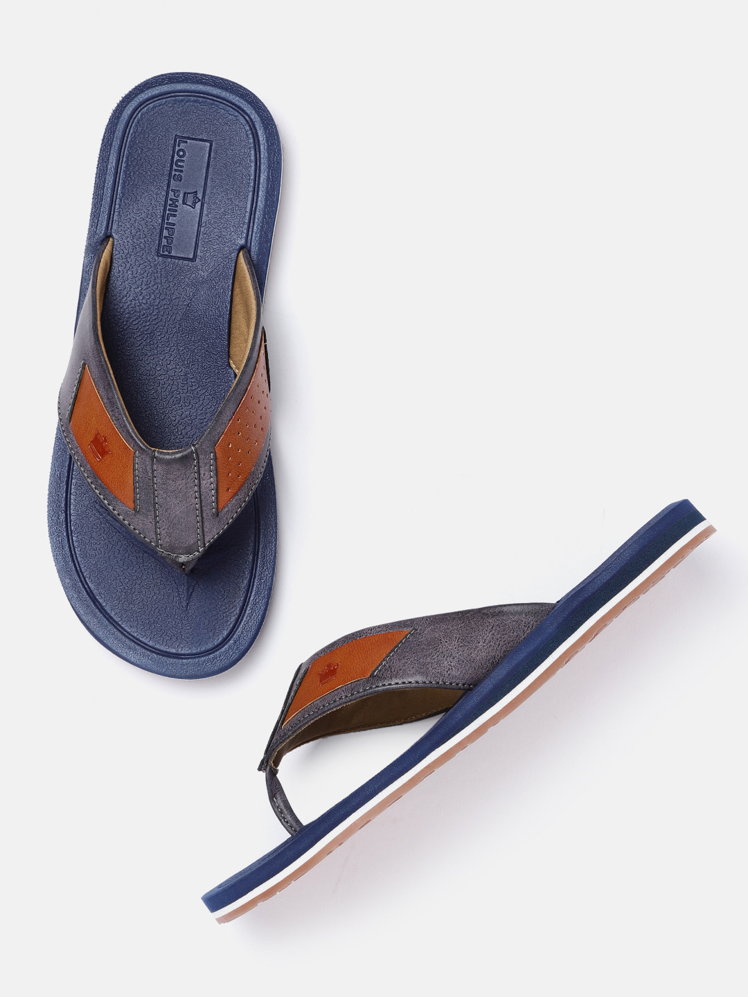 

Louis Philippe Men Navy Blue & Tan Brown Colourblocked Comfort Sandals