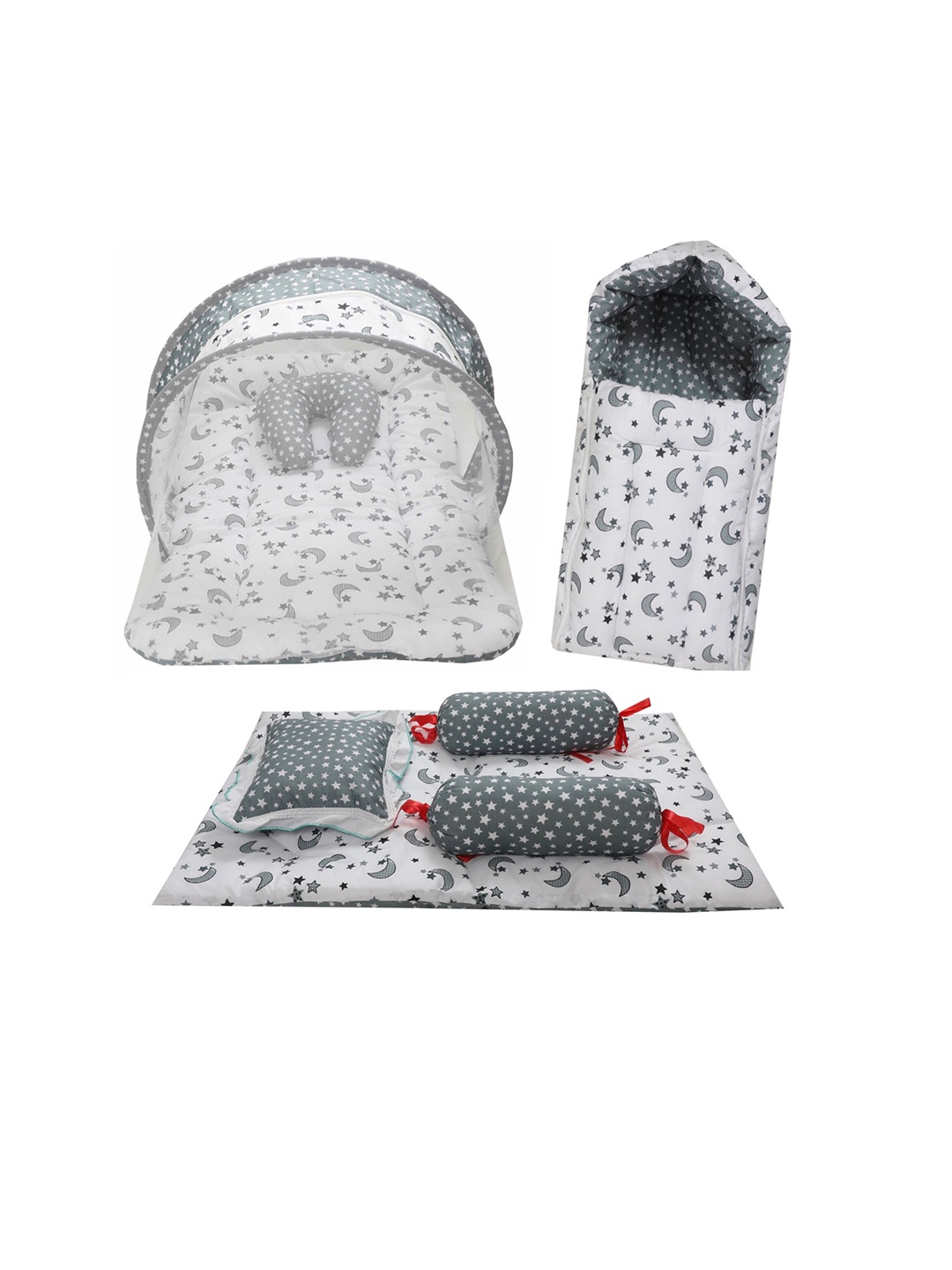 

Fareto Infants Printed Cotton Baby Bed Set, Grey