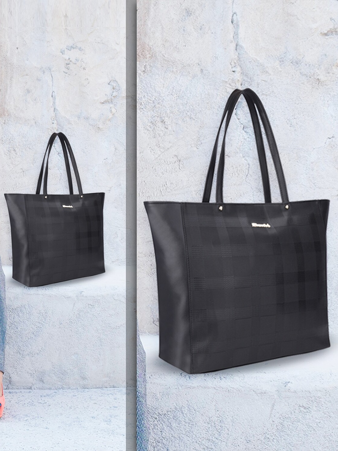 

NFI essentials Checked PU Shopper Shoulder Bag, Black