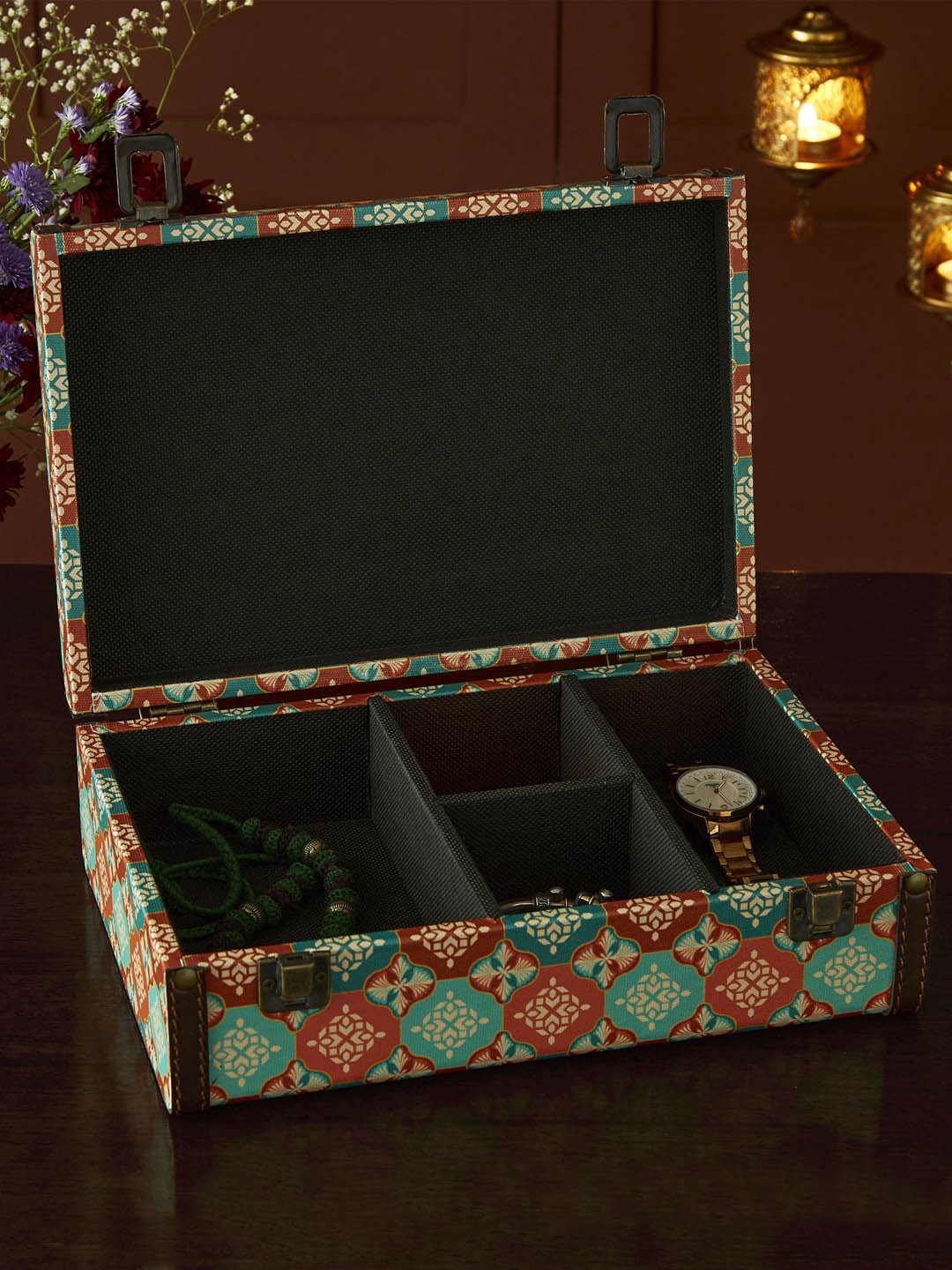 

Home Centre Oxley Printed Engineered Wood 4-Compartment Gift Box, Orange