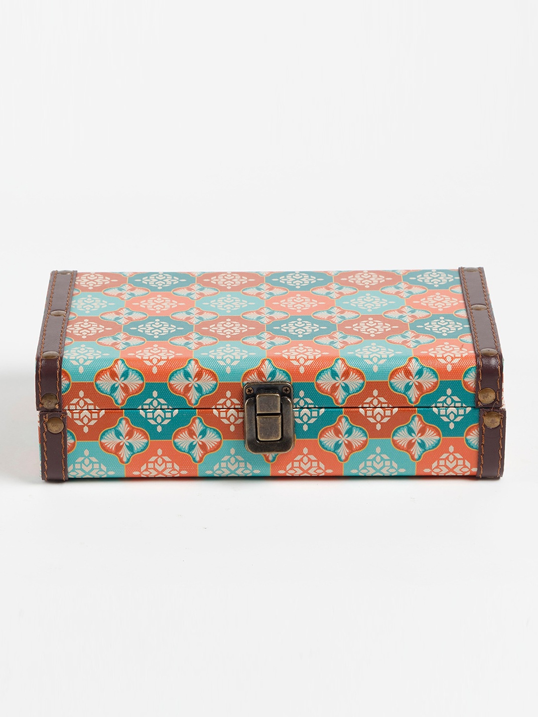 

Home Centre Oxley Printed Engineered Wood 3-Compartment Jewellery Box, Orange