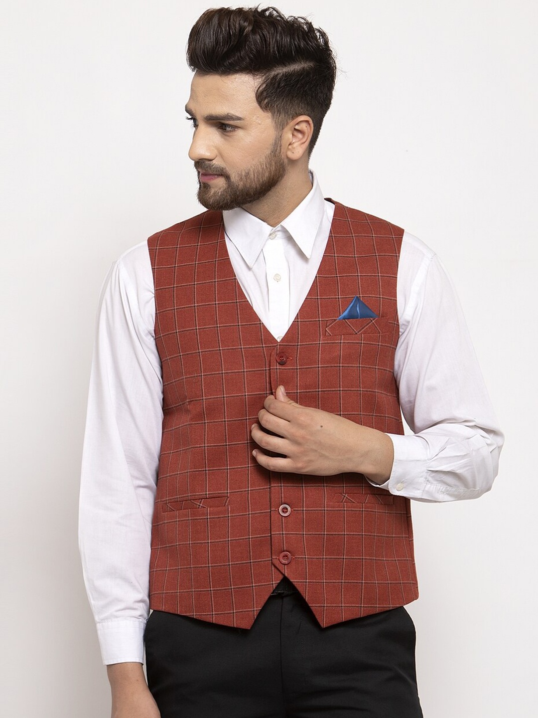 

NEUDIS Men Checked Waistcoat, Orange