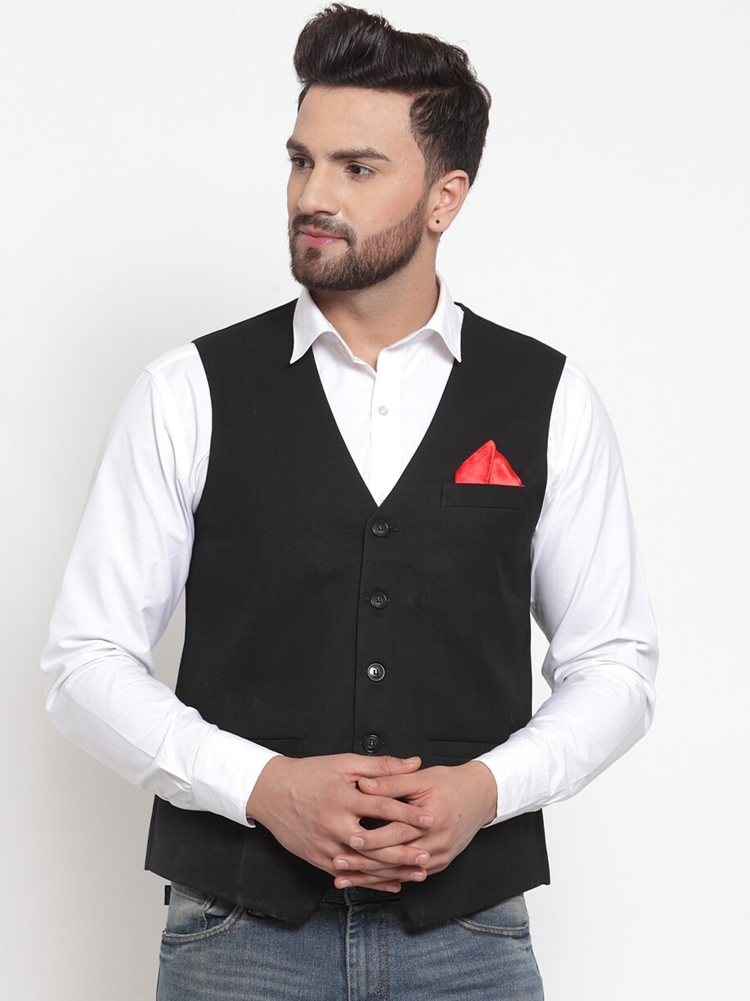 

NEUDIS Men Solid Waistcoat, Black