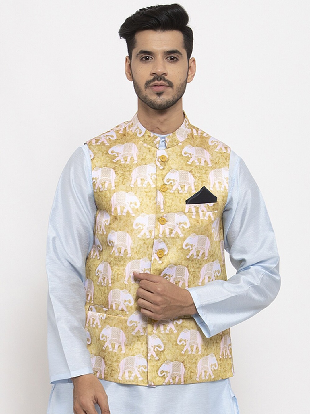 

NEUDIS Men Printed Nehru Jackets, Olive
