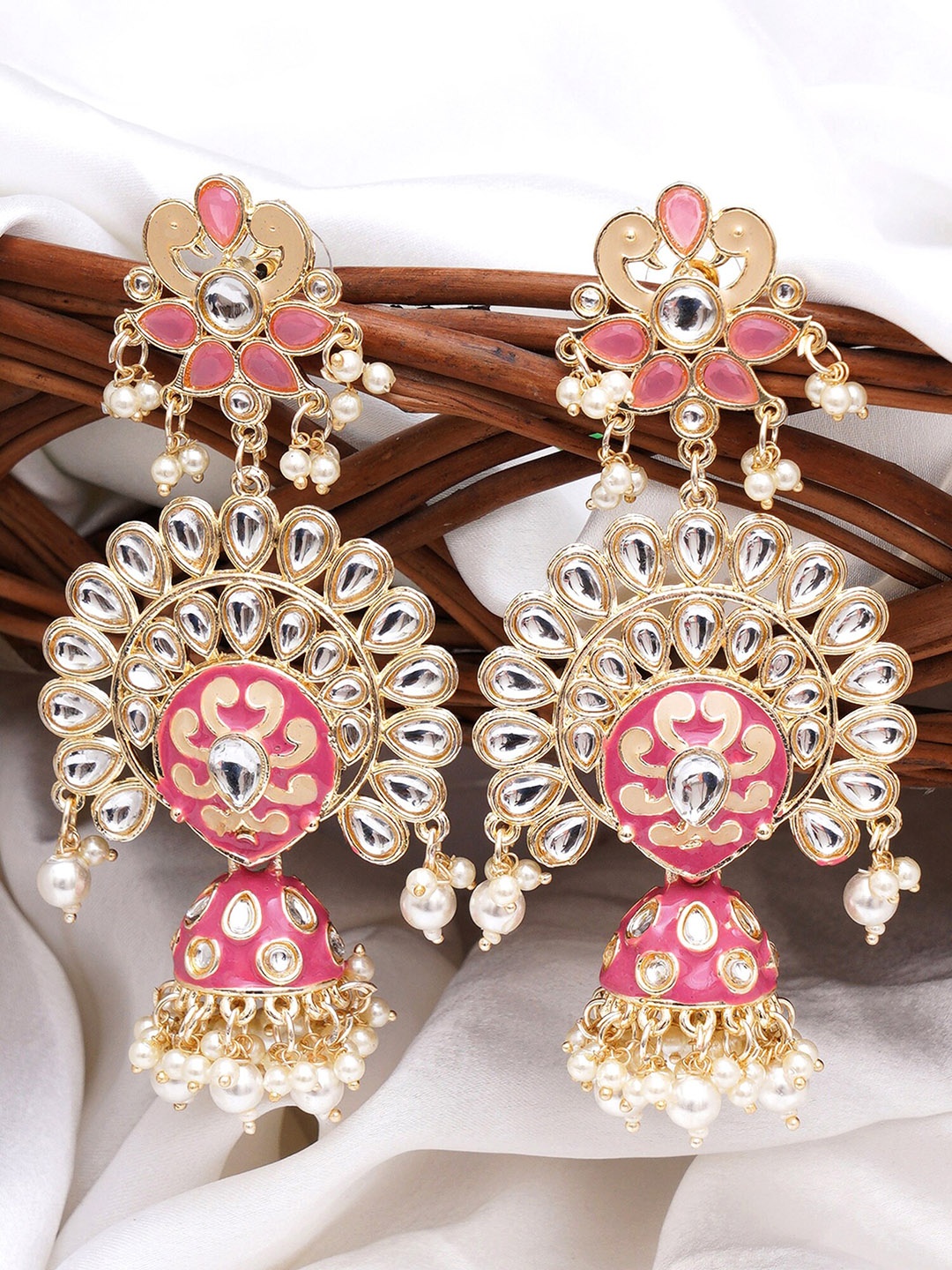 

KARATCART Contemporary Jhumkas Earrings, Pink