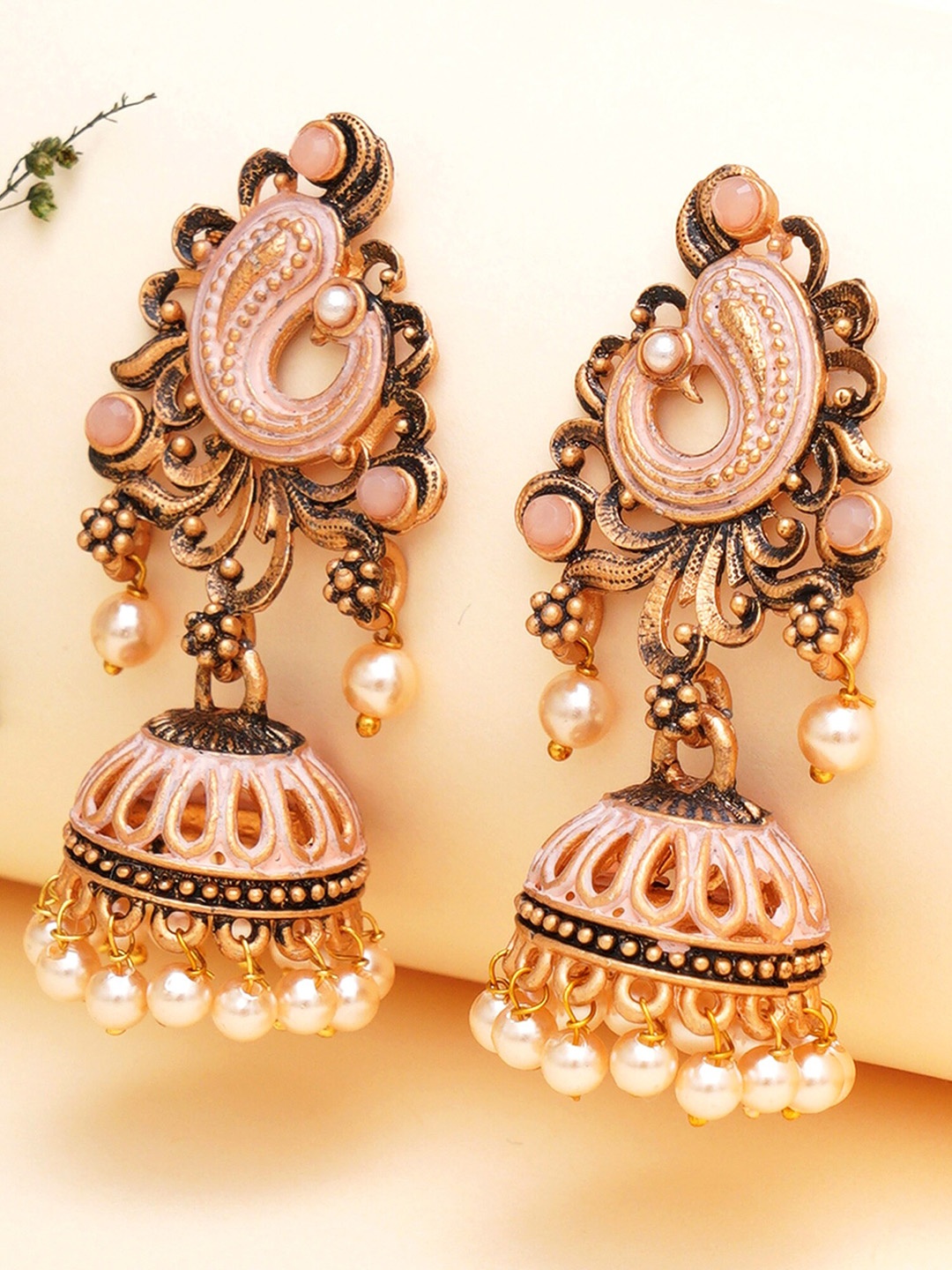 

KARATCART Contemporary Jhumkas Earrings, Peach