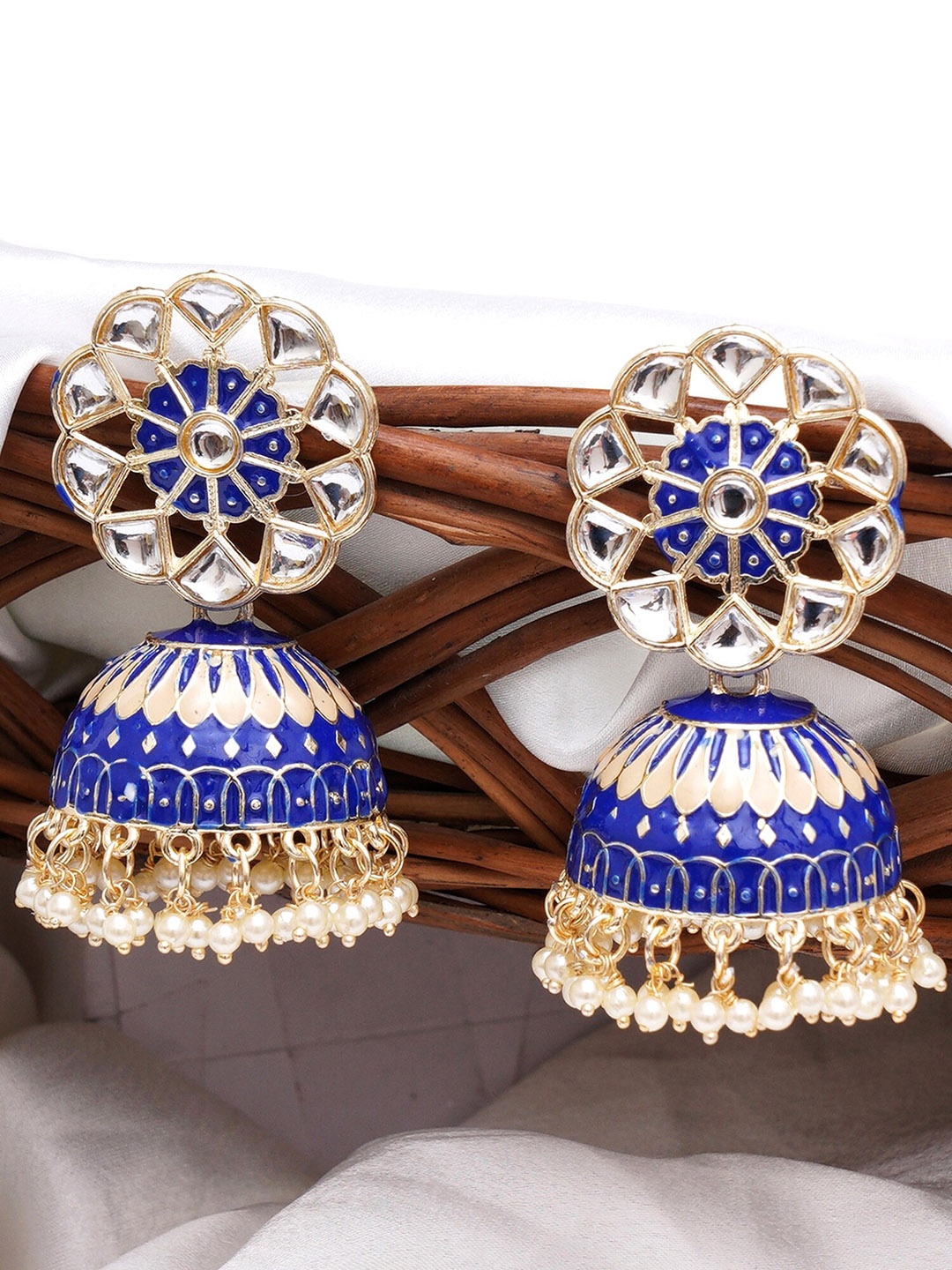 

KARATCART Contemporary Jhumkas Earrings, Blue