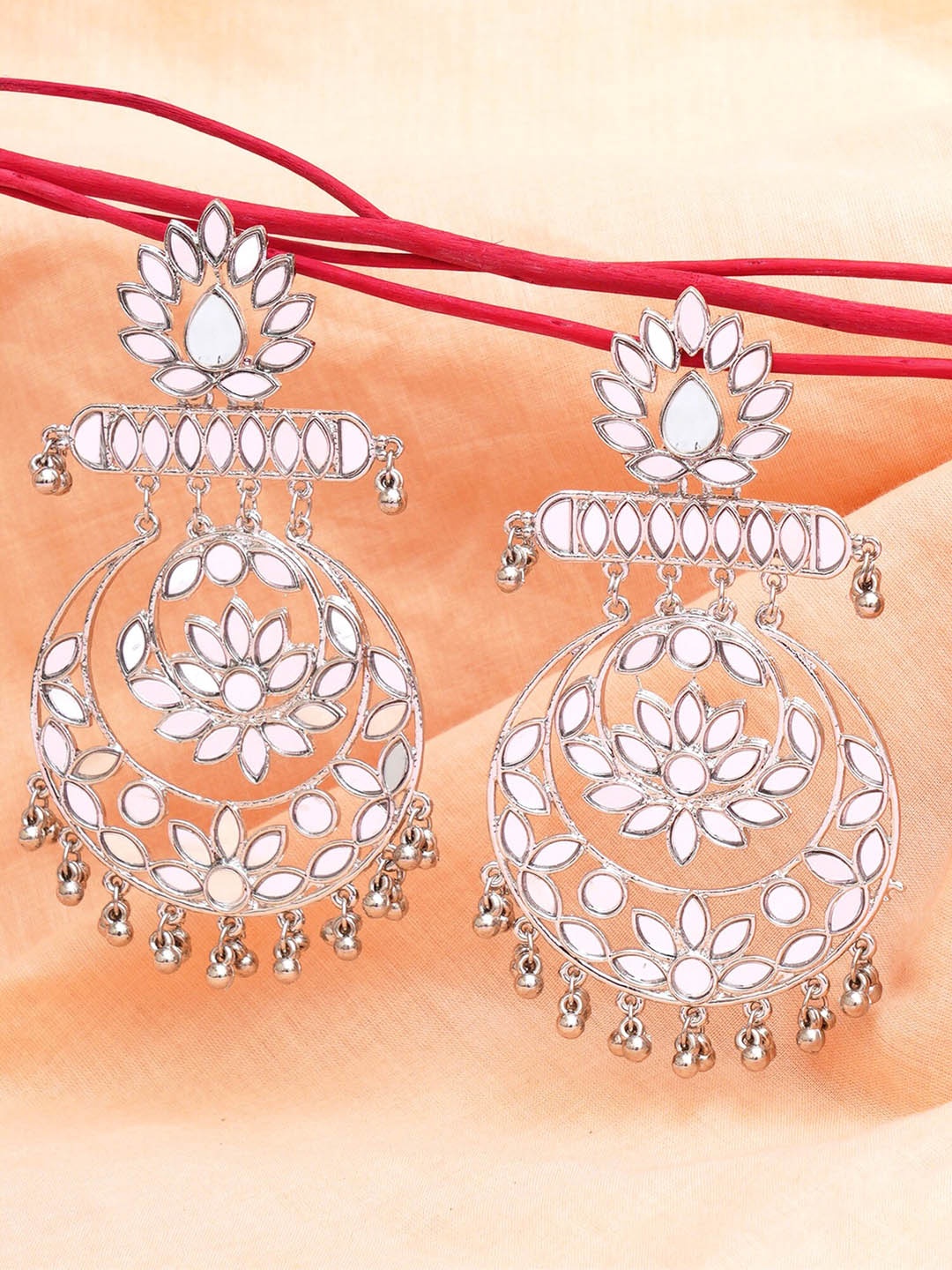 

KARATCART Floral Chandbalis Earrings, Silver