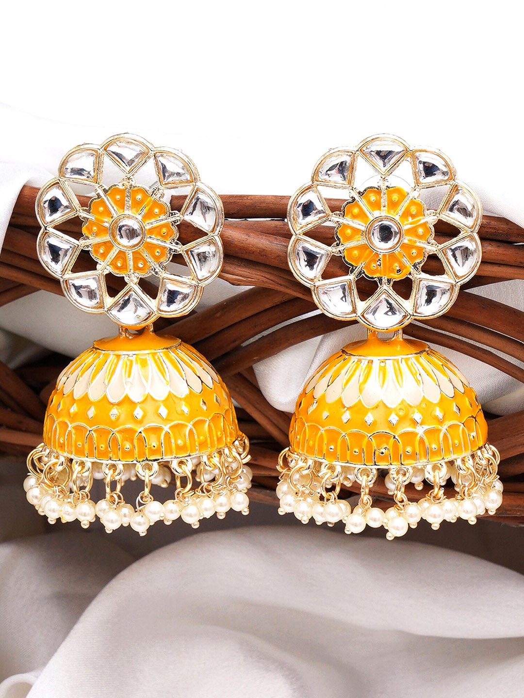 

KARATCART Contemporary Jhumkas Earrings, Yellow