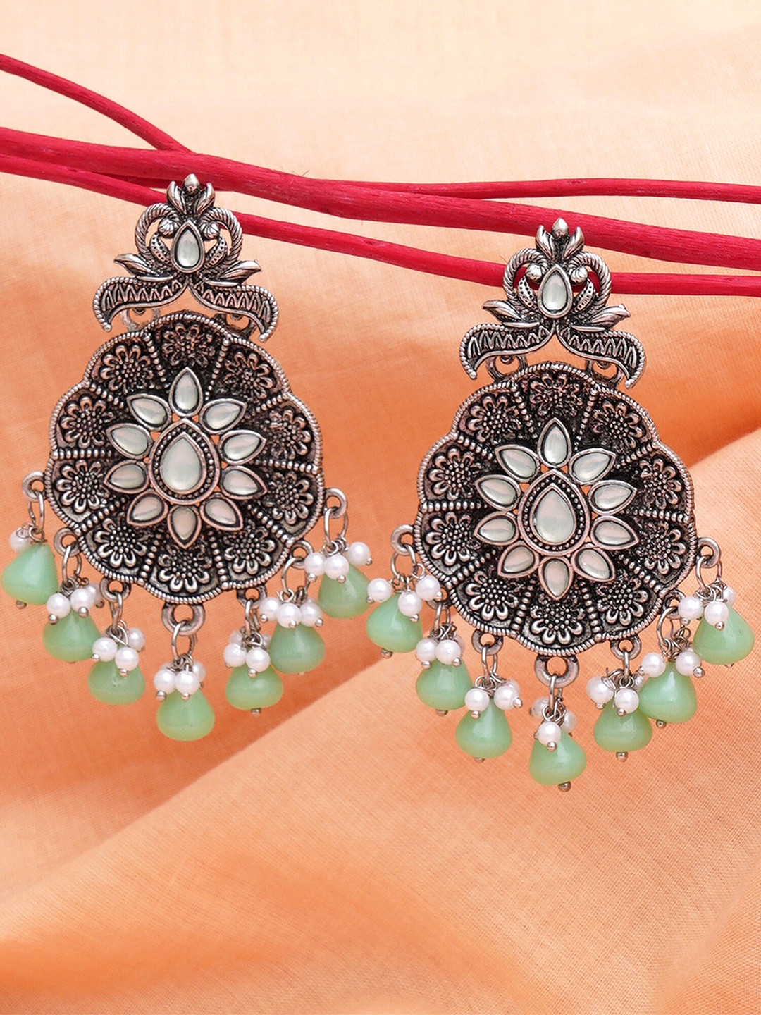 

KARATCART Floral Drop Earrings, Lime green