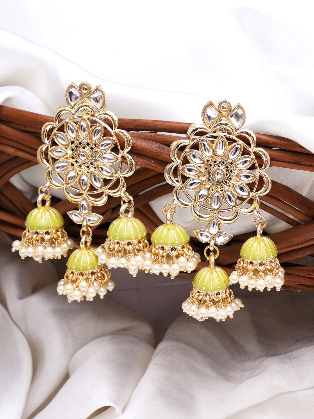 

KARATCART Contemporary Jhumkas Earrings, Lime green