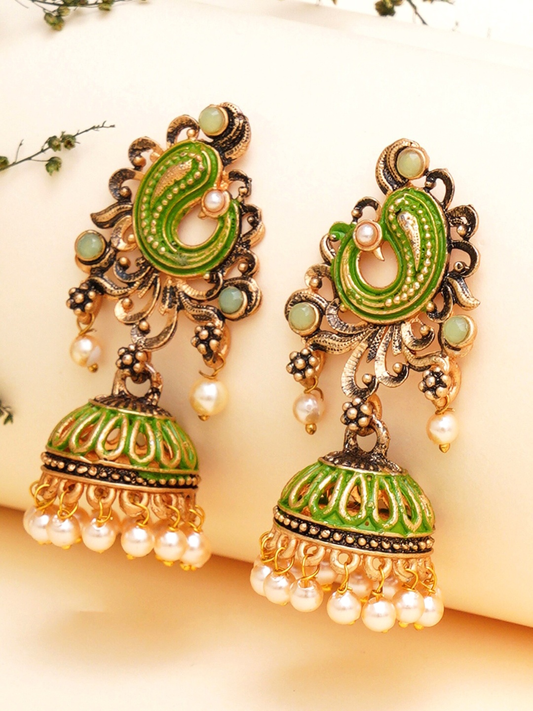 

KARATCART Contemporary Jhumkas Earrings, Lime green