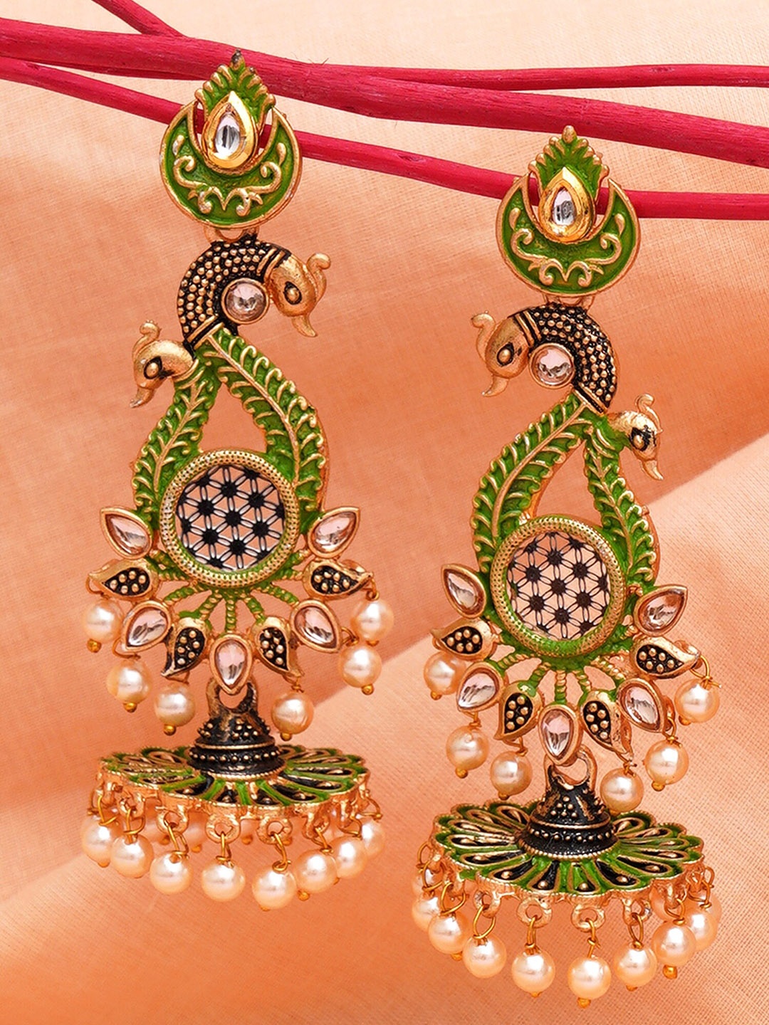 

KARATCART Contemporary Jhumkas Earrings, Lime green