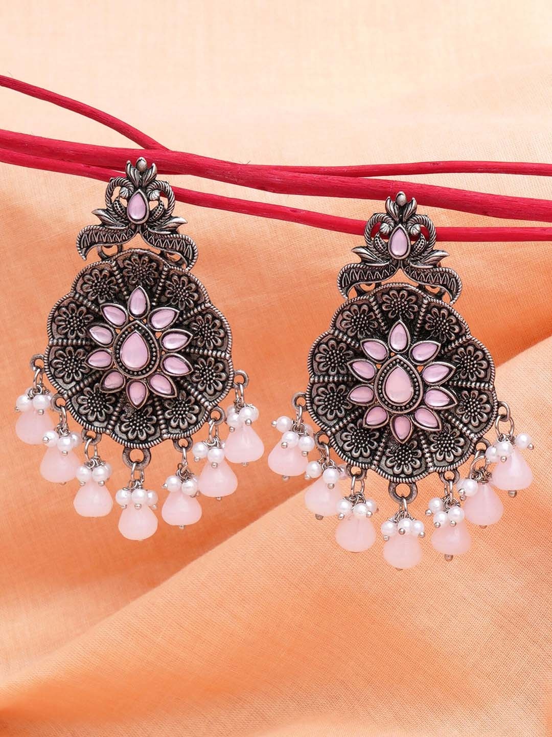 

KARATCART Floral Drop Earrings, Pink