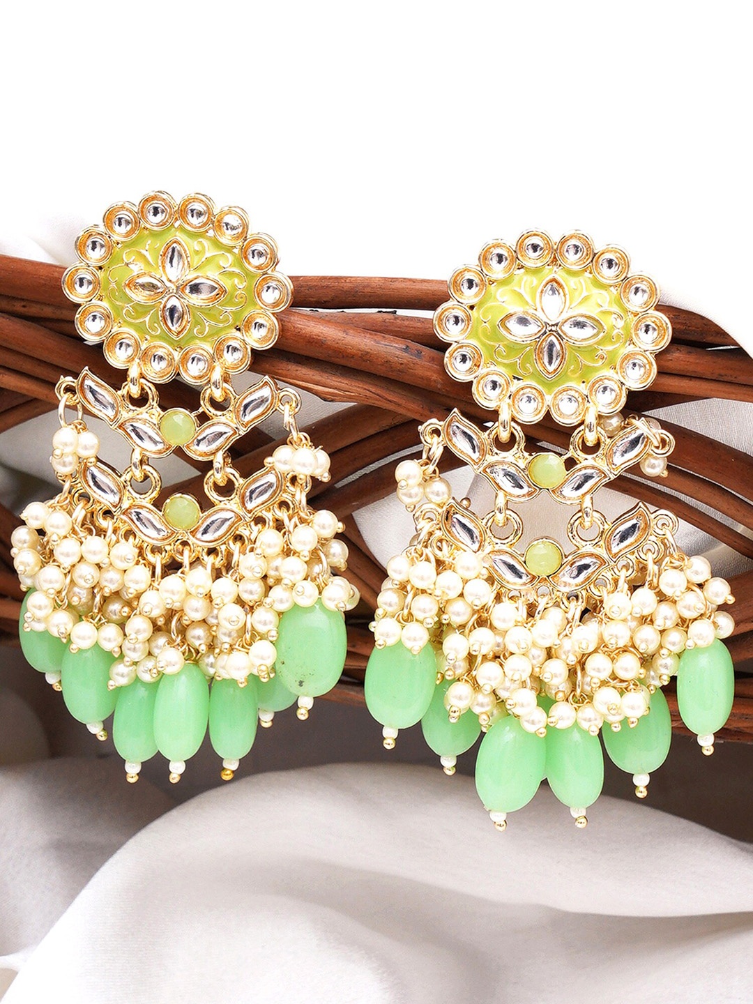 

KARATCART Contemporary Chandbalis Earrings, Lime green