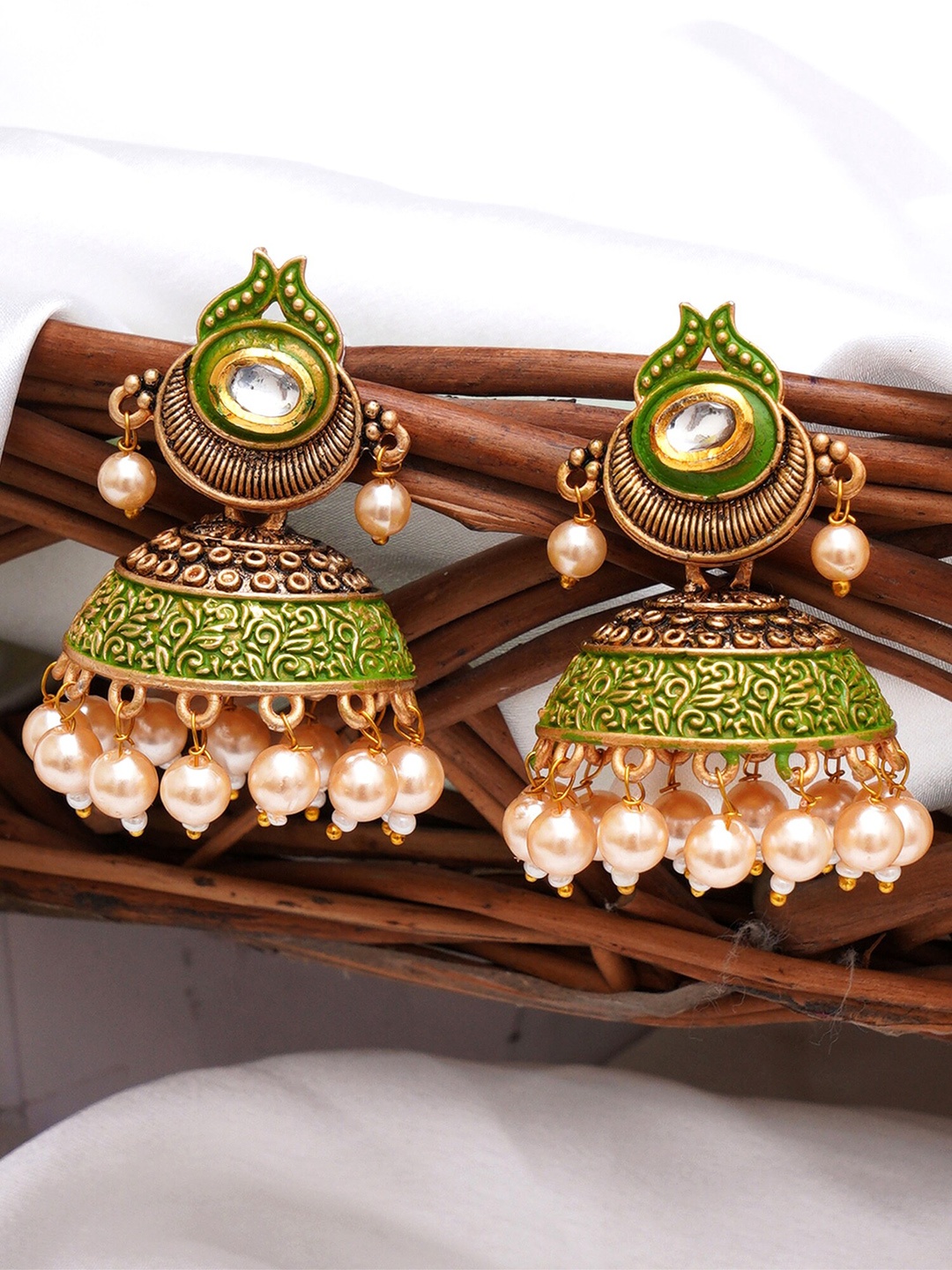 

KARATCART Lime Green Contemporary Gold-plated Jhumkas Earrings