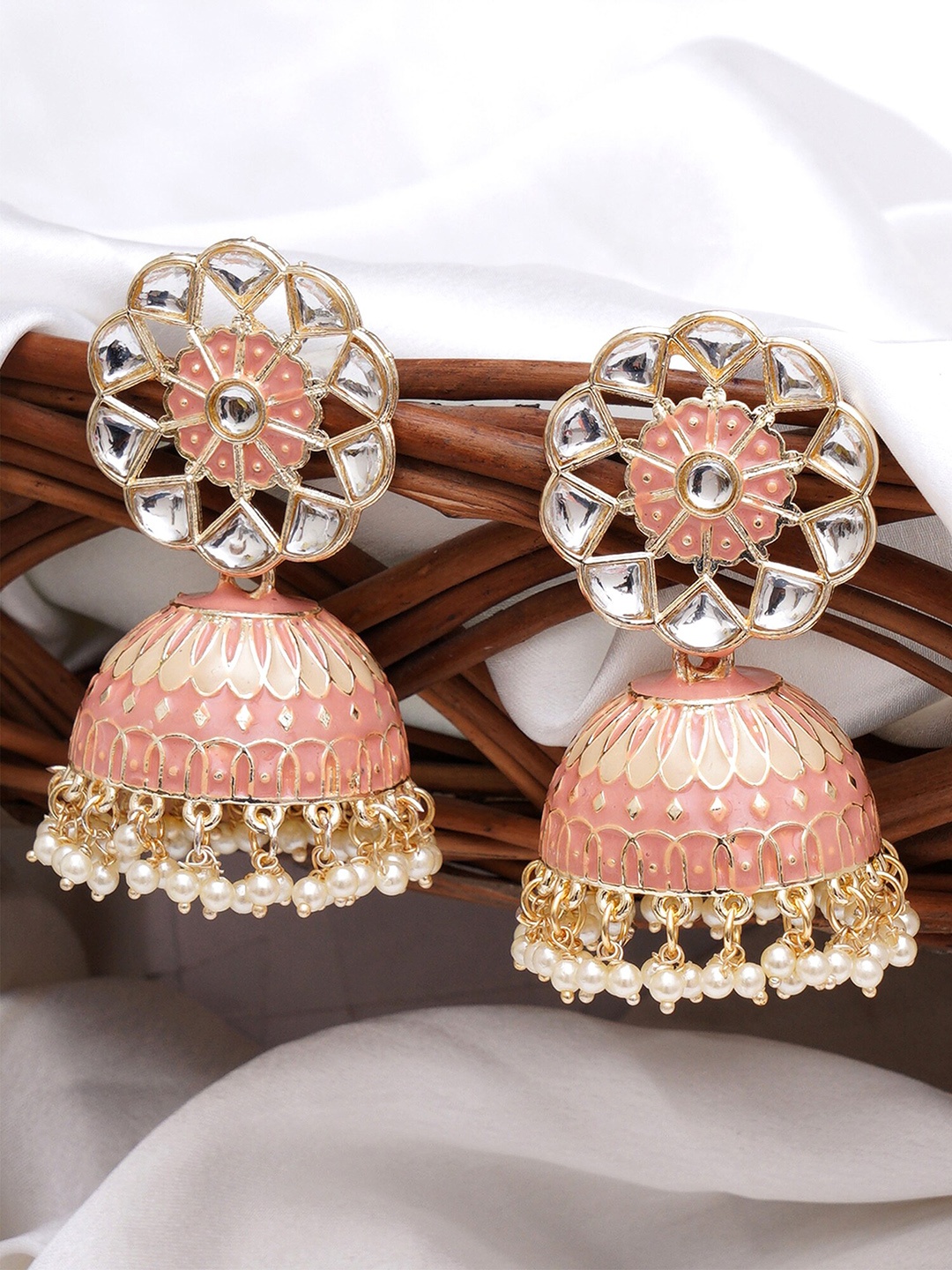 

KARATCART Contemporary Gold-plated Jhumkas Earrings, Pink