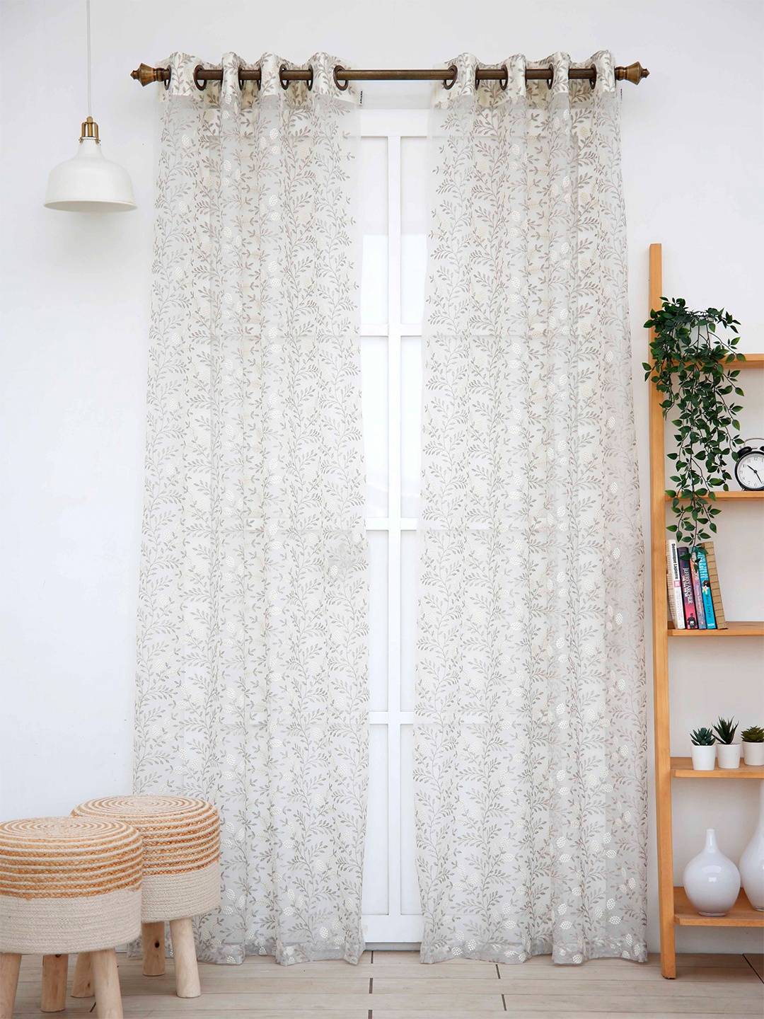 

Ariana Embroidered Polyester Sheer Door Curtain, Silver