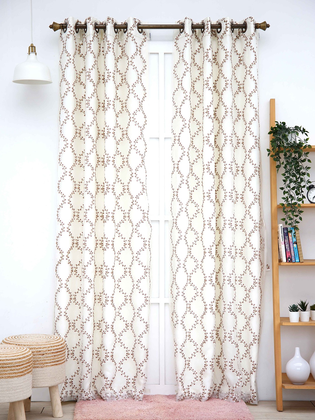 

Ariana Embroidered Polyester Regular Long Door Curtain, White